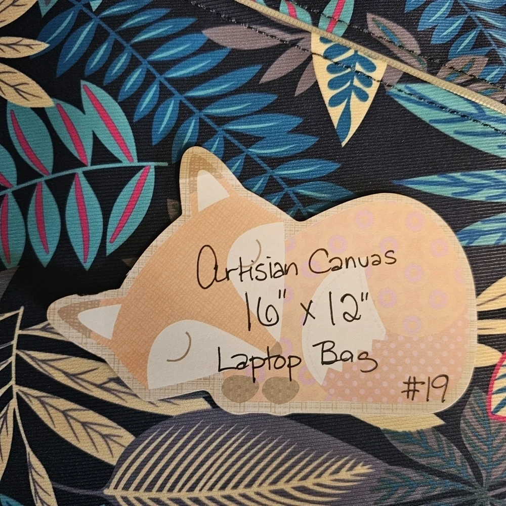 Artisan canvas leaf print laptop bag NWOT